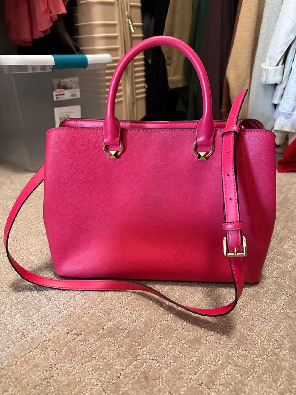 Michael Kors Fuchsia Saffiano Leather Satchel with Gold Hardware - Picture 2 of 7